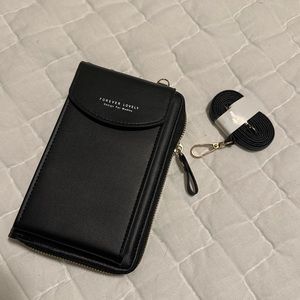 Forever Lovely Black Wallet w/ Shoulder Strap